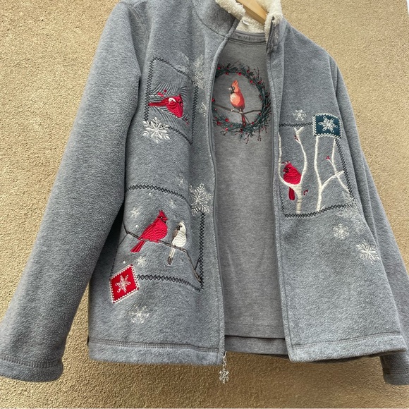Petite Croft & Barrow® Cardinal Holiday Fleece Jacket / Top & Scarf Trio Bundle - Picture 5 of 12